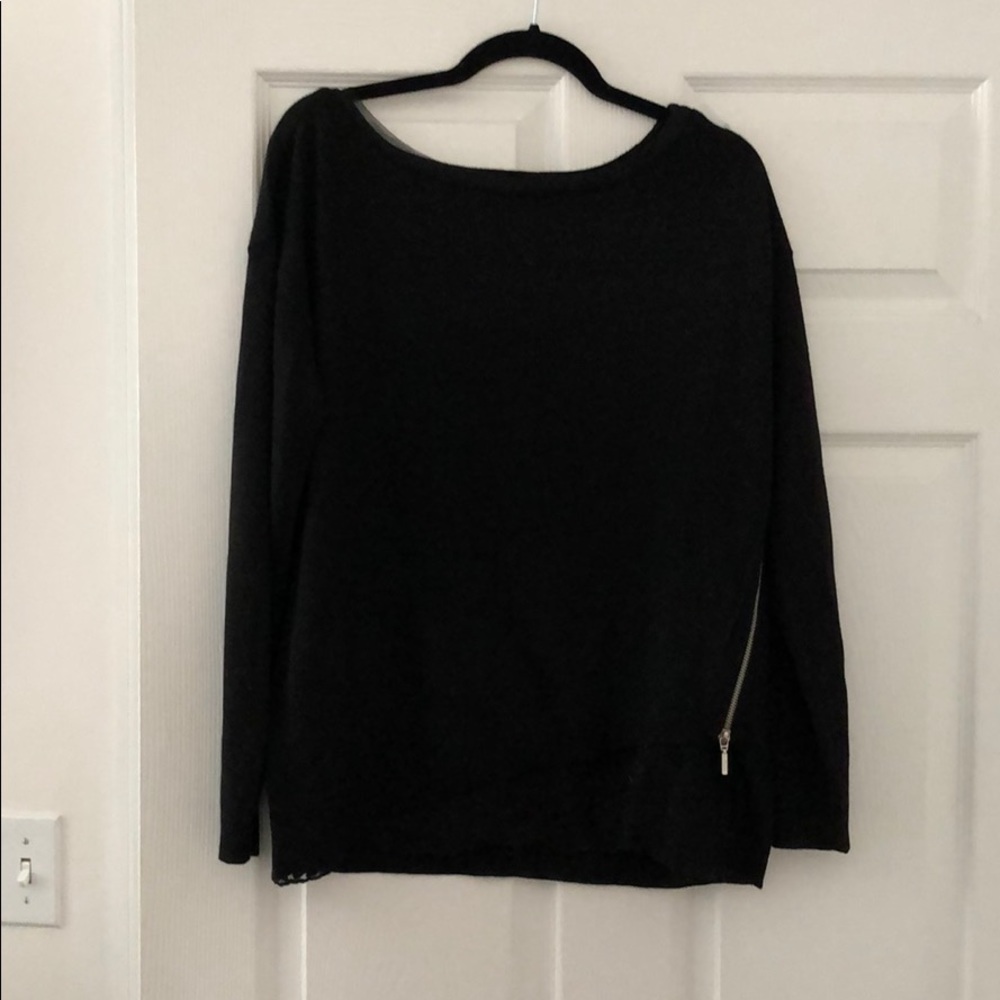 Black Sweater with Lace and Zipper Details